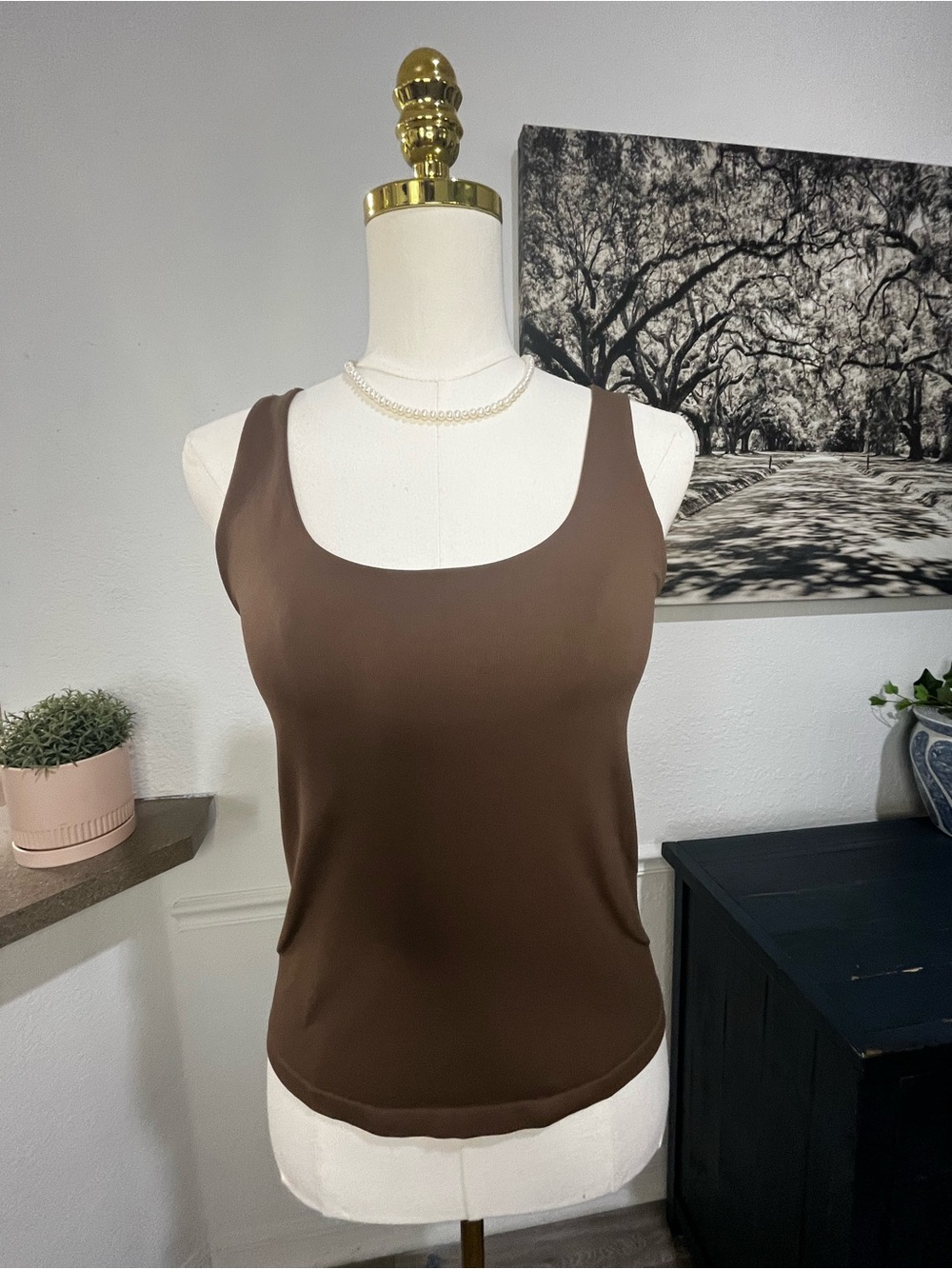 Avec Les Filles Brown Scoop Neck Tank